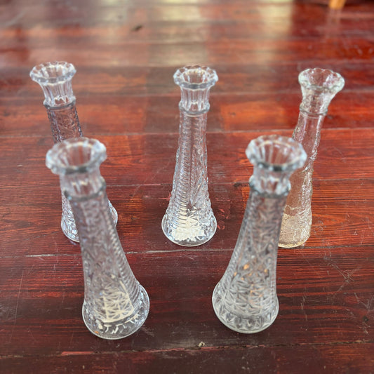 5 Pressed Glass Bud Vases