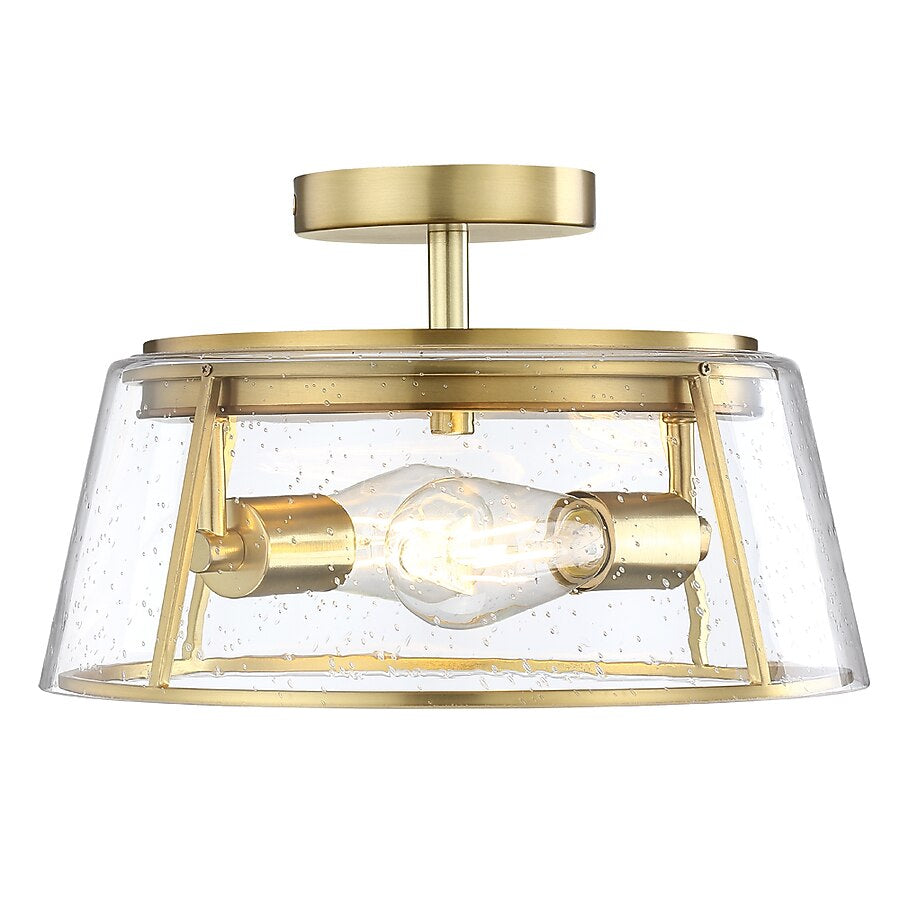 allen + roth Bowen 13-in Brushed gold Indoor 2 -Light Semi-flush Mount Light w/ Seeded Glass