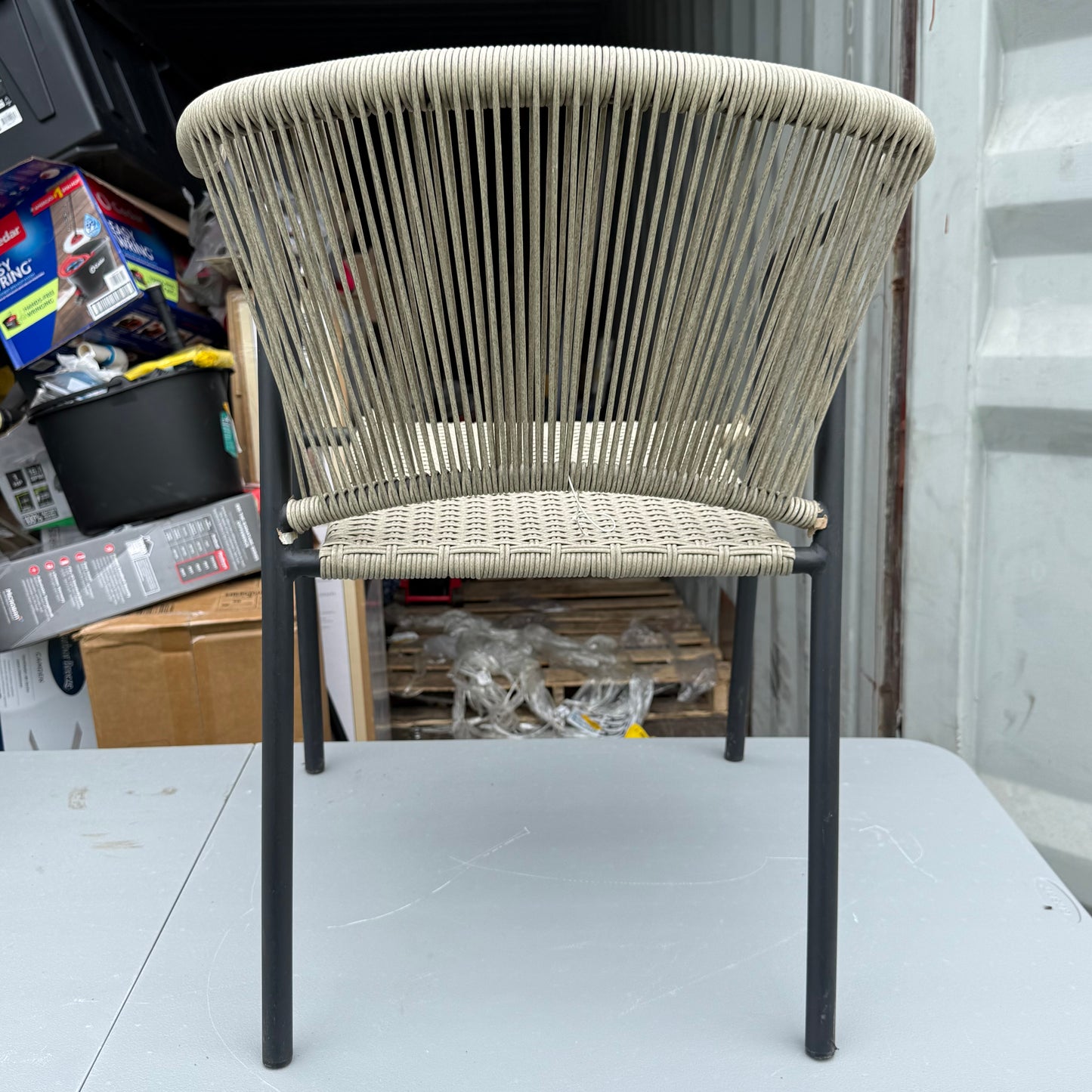 Style Selections Pelham Bay Wicker Stackable Matte Black Steel Frame Stationary Dining Chair