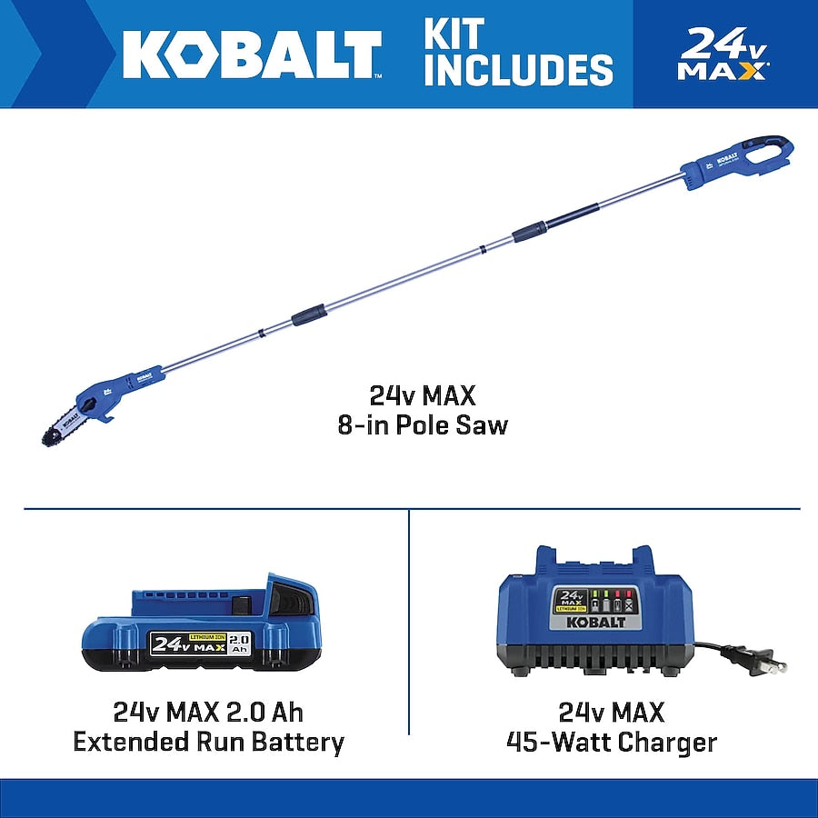 Kobalt 24-volt 8-in 2 Ah Electric Pole Saw Battery Included , Charger Included