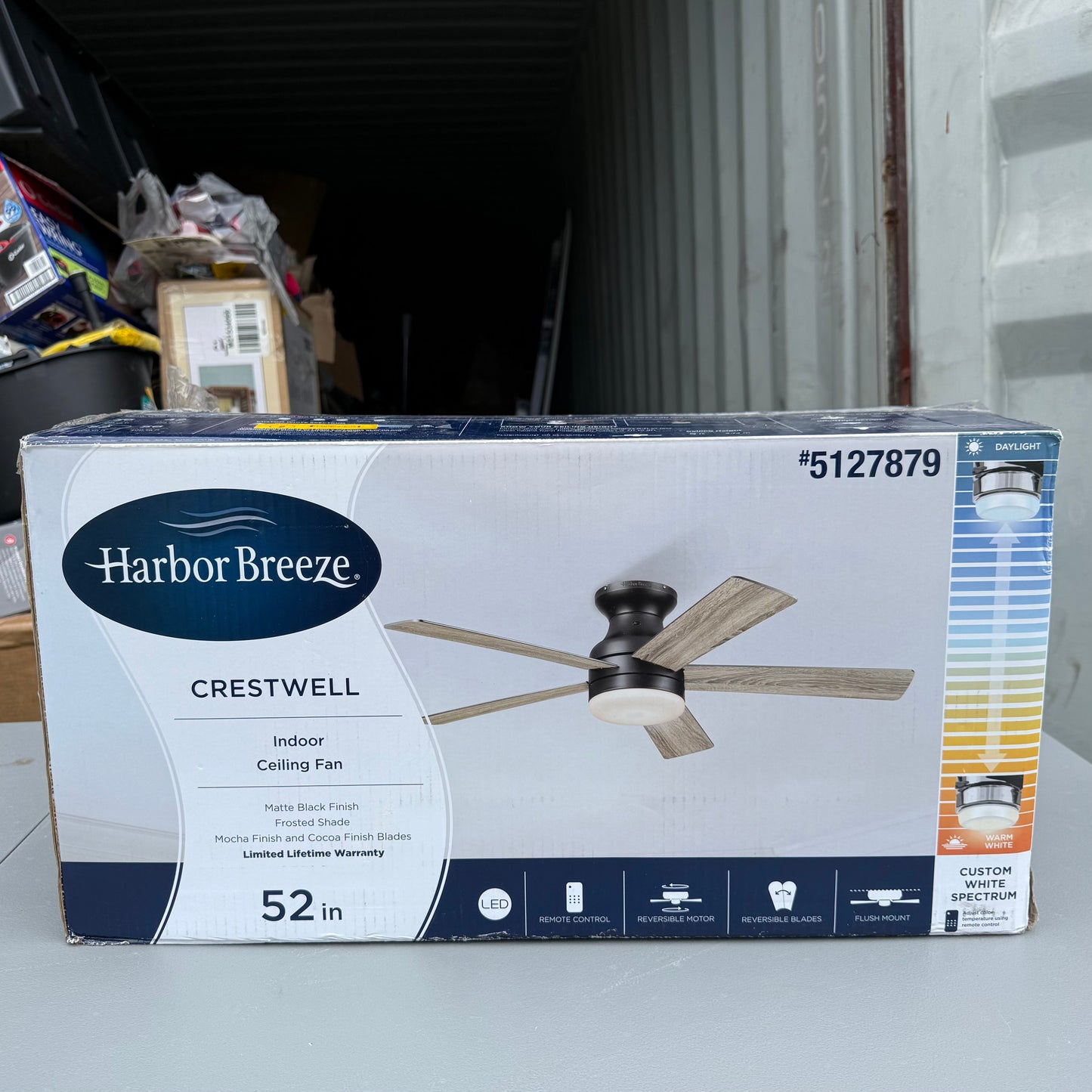 Harbor Breeze Crestwell 52-in Matte Black with Mocha/Cocoa Blades LED Flush Mount Ceiling Fan