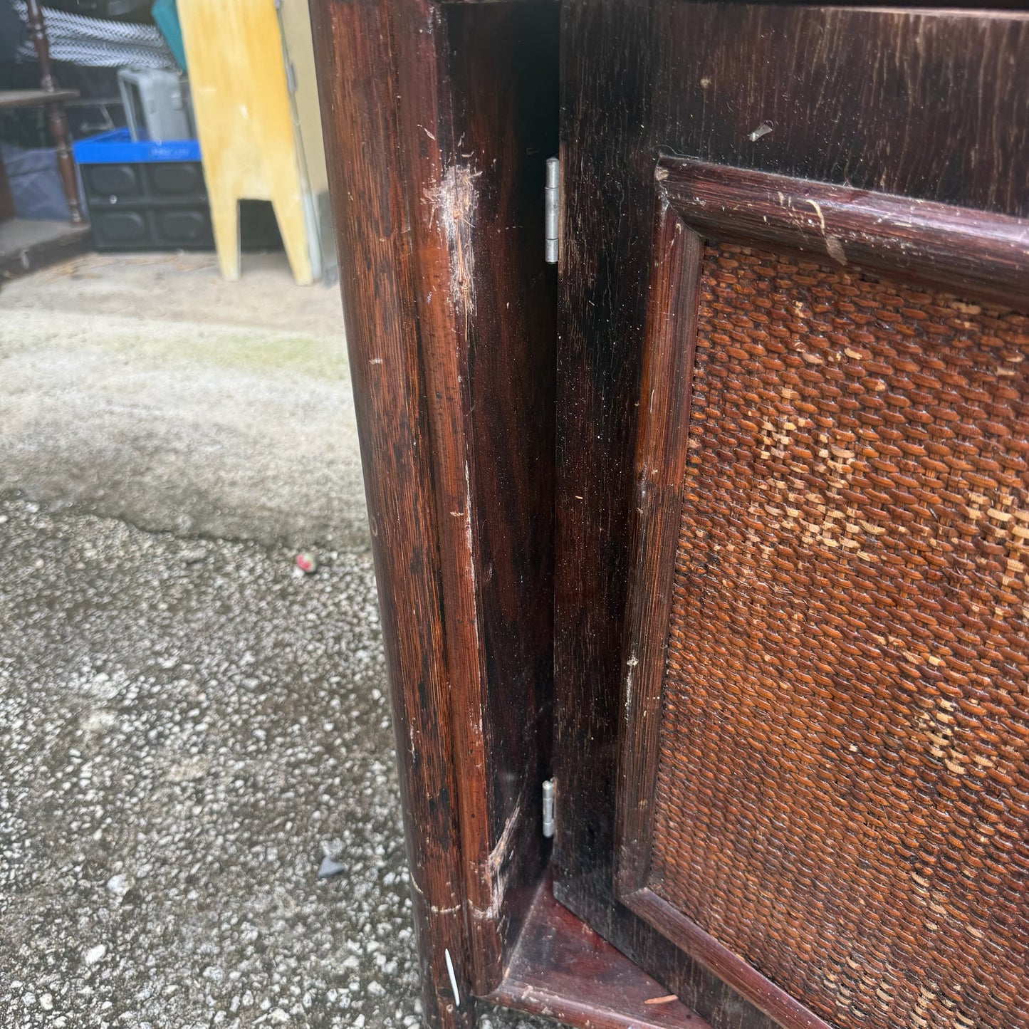 Antique Bamboo Cabinet w/ 3 Tier Shelving Unit- ( 17” W x 32.5” L x 49.5” H)