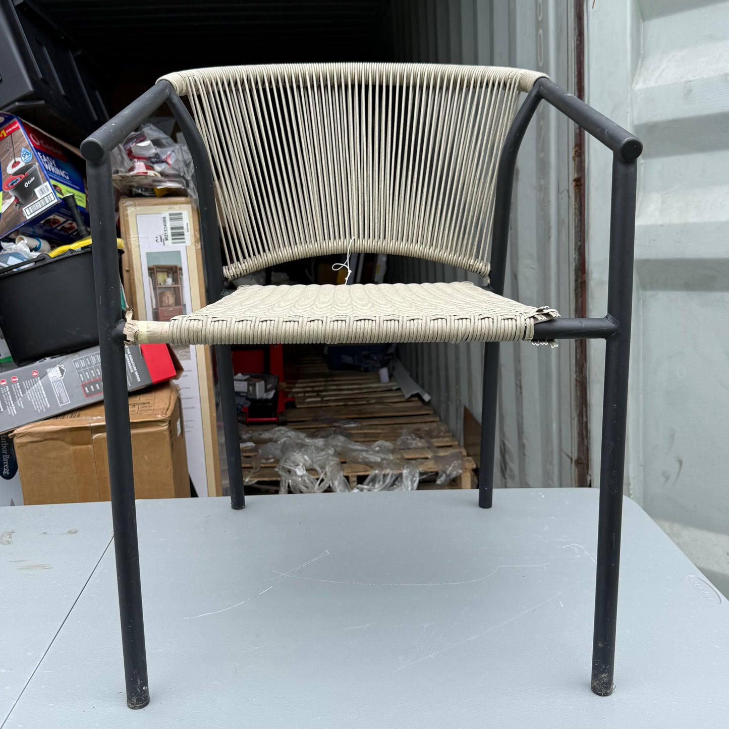 Style Selections Pelham Bay Wicker Stackable Matte Black Steel Frame Stationary Dining Chair