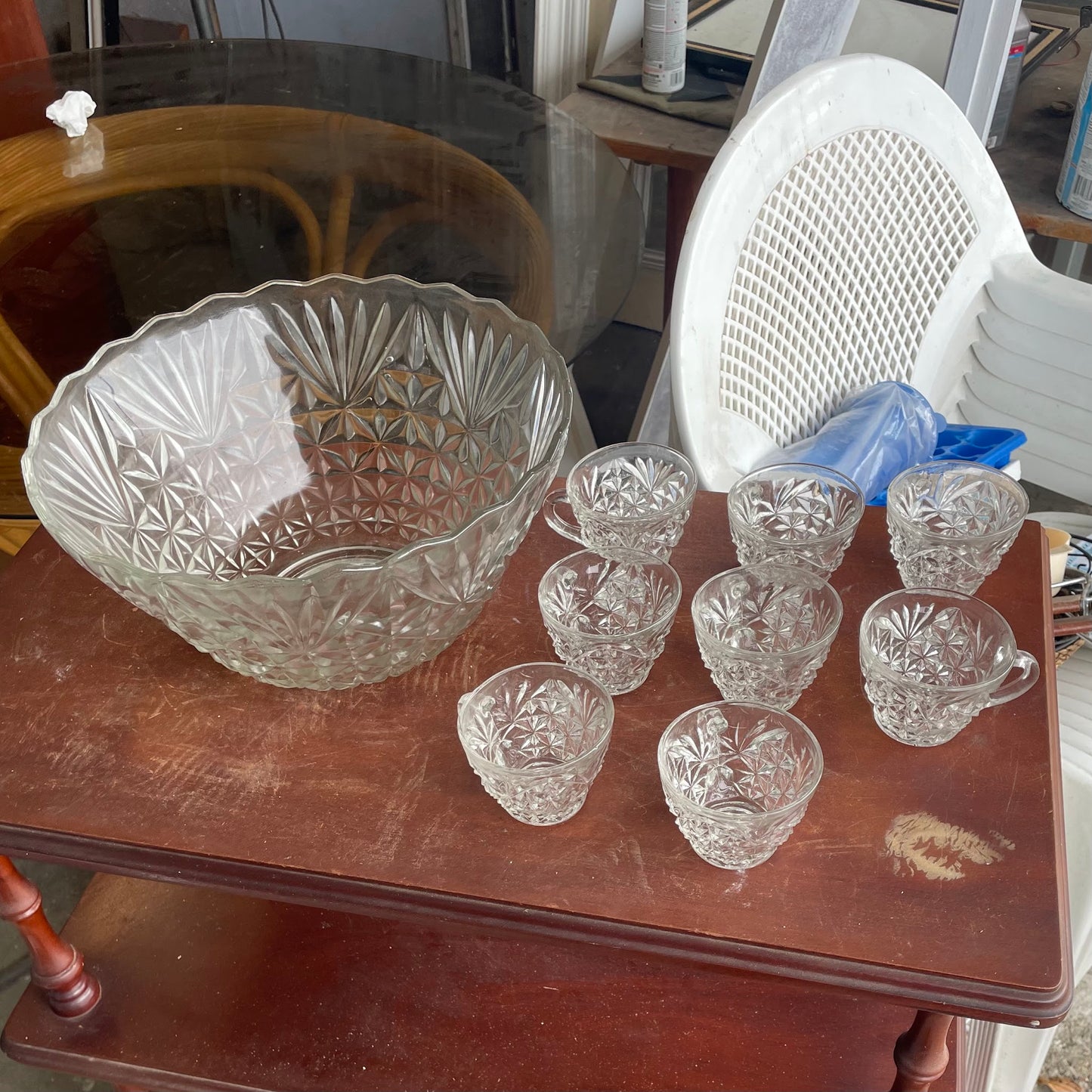 9-Piece Starburst Glass Punch Bowl Set