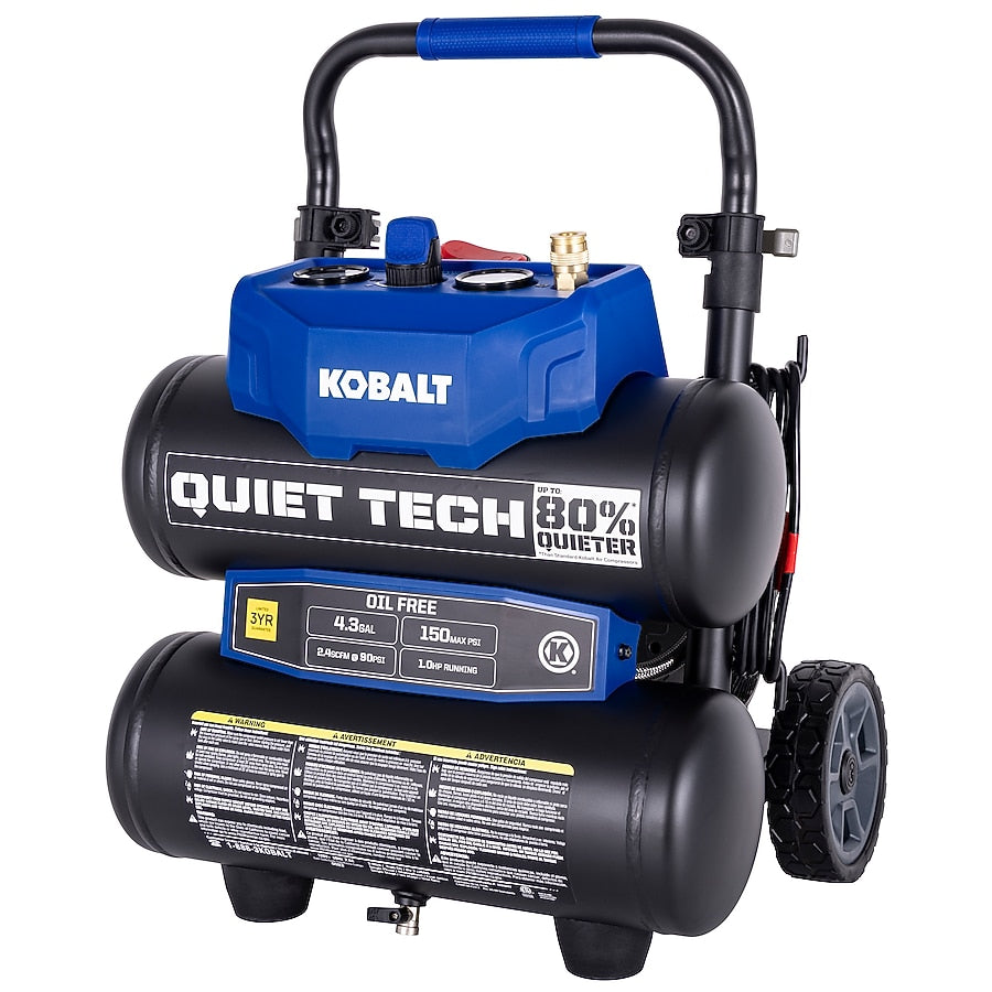 Kobalt QUIET TECH 4.3-Gallon Portable Electric 150 PSI Twin stack Air Compressor