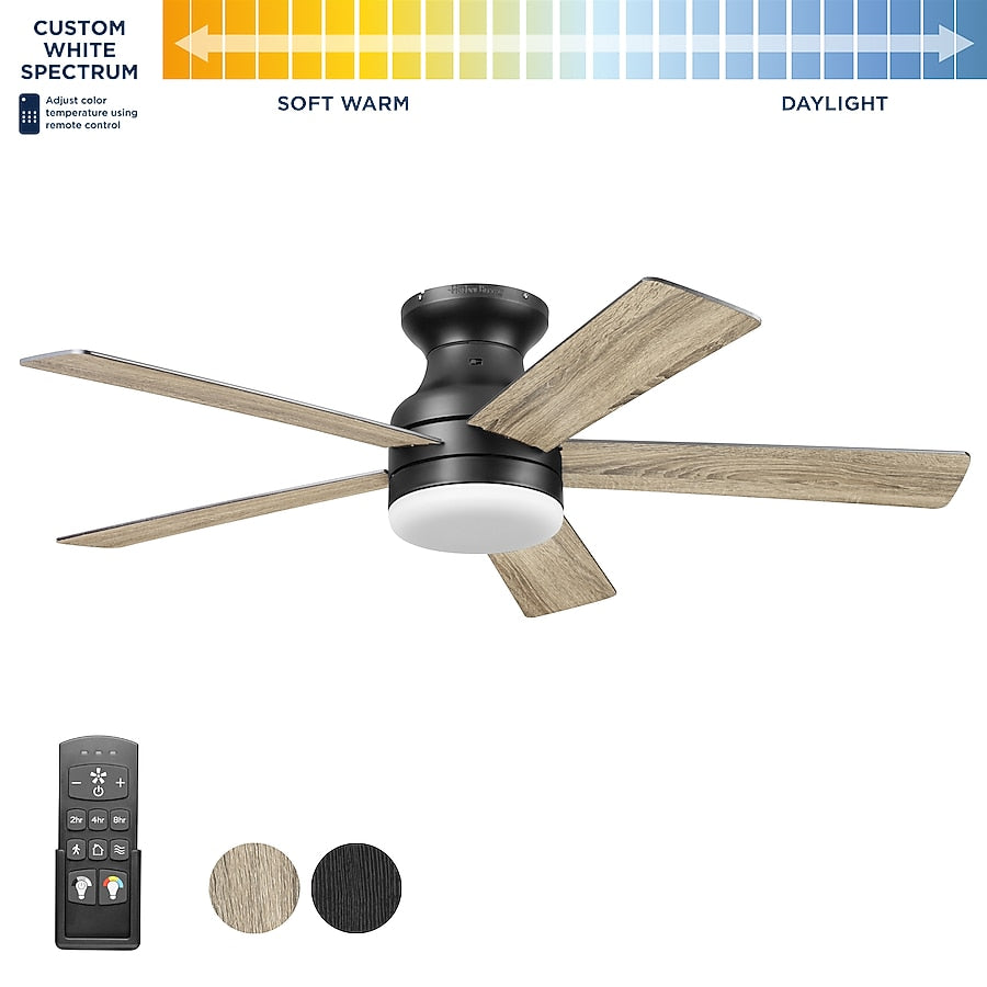 Harbor Breeze Crestwell 52-in Matte Black with Mocha/Cocoa Blades LED Flush Mount Ceiling Fan