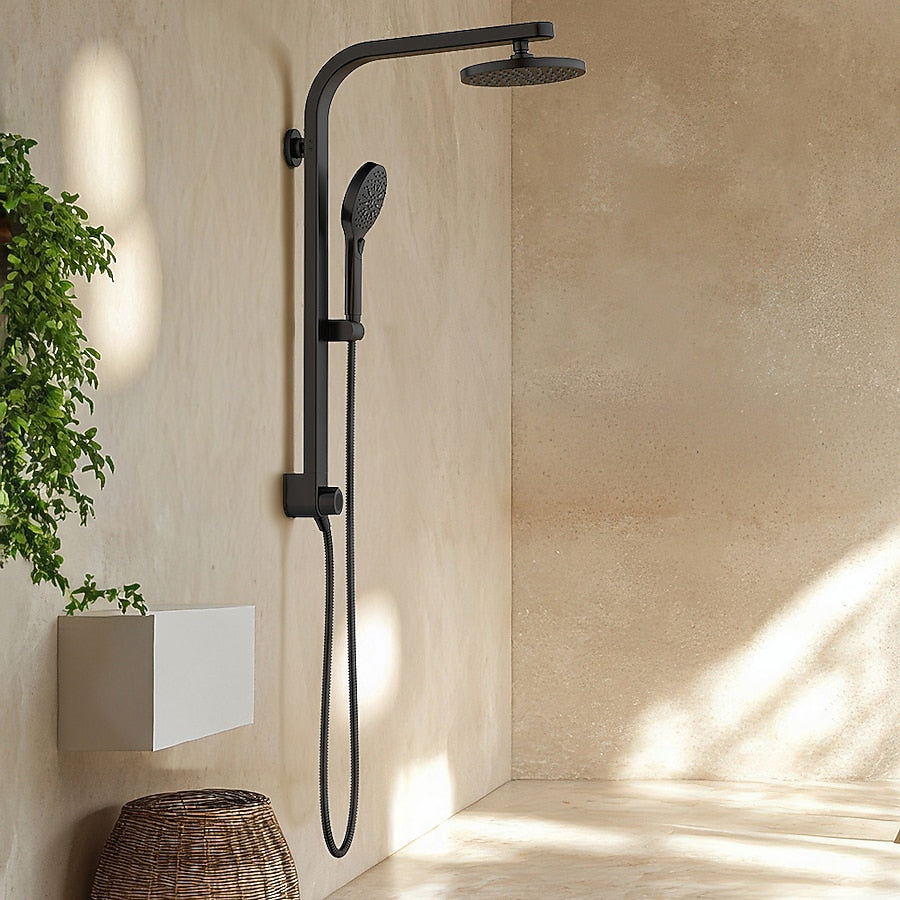 allen + roth Drexler Black 7.87-in Dual Head Shower Panel System with 3-Way Diverter