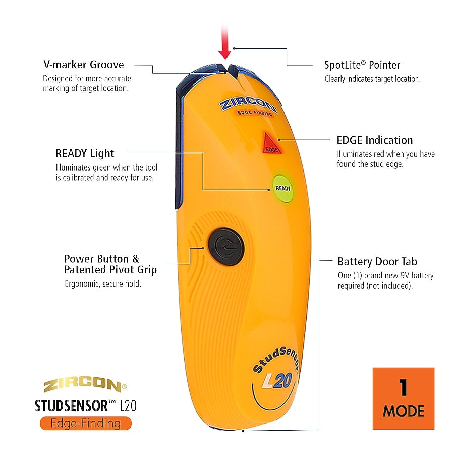 Zircon StudSensor L20 Stud Finder 0.75-in Scan Depth Wood Stud Finder