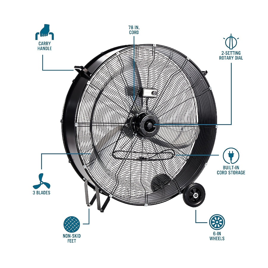 Utilitech 36-in High Velocity Indoor Industrial Fan - Black