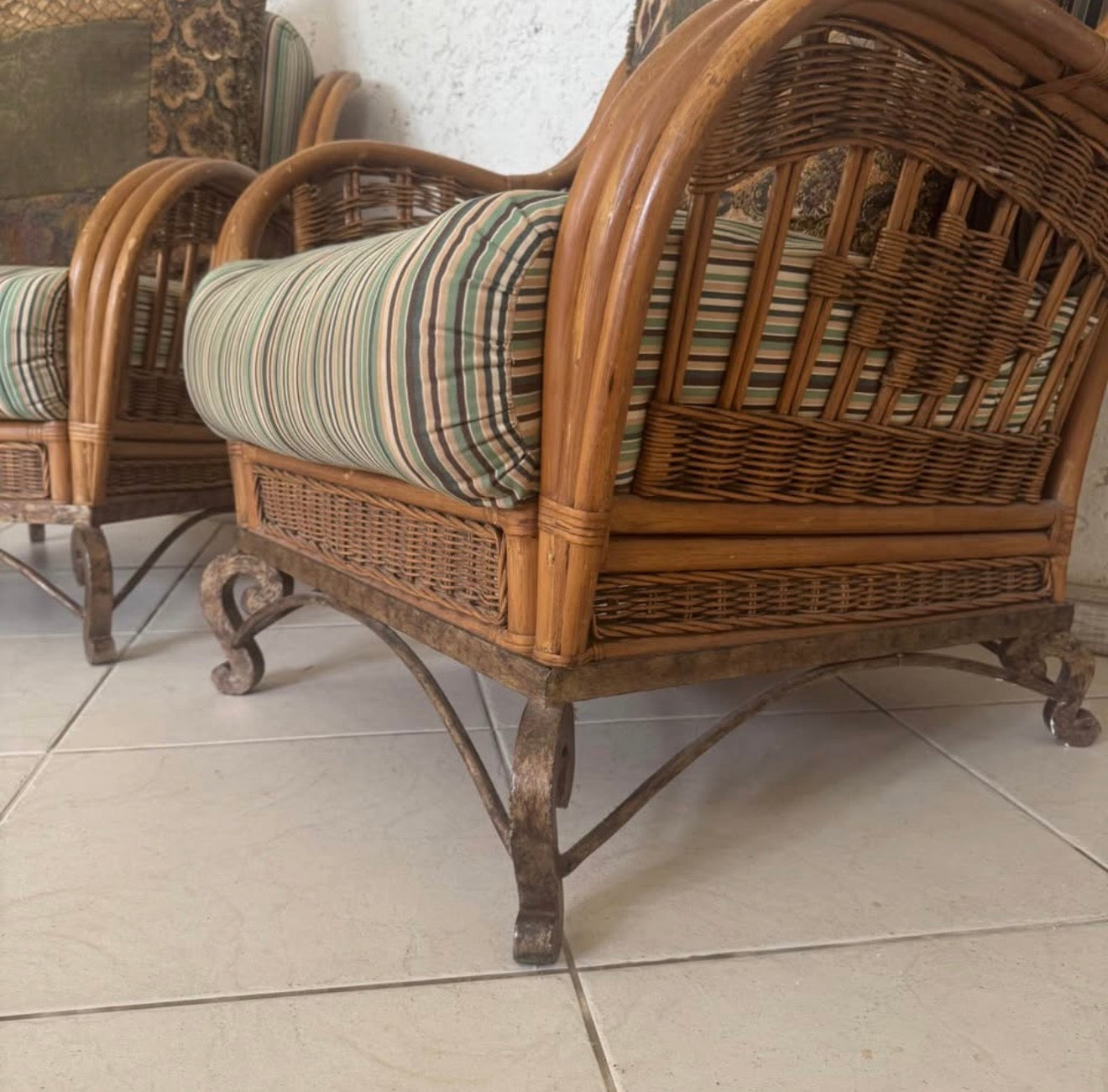 Set of 2 Rattan/Metal Base Accent Chairs