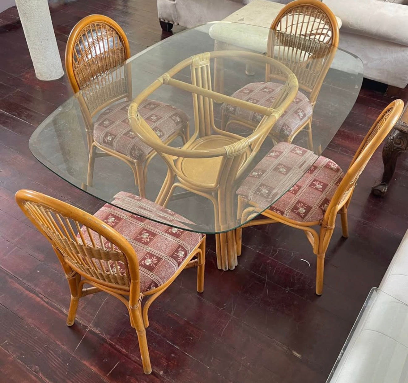 5 Piece Rattan/Glass Top Dining Set