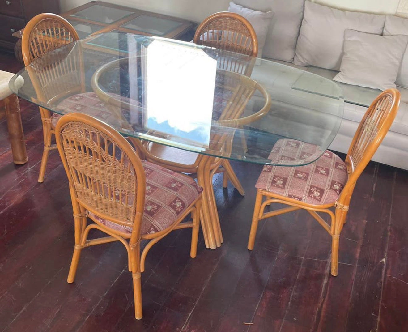 5 Piece Rattan/Glass Top Dining Set