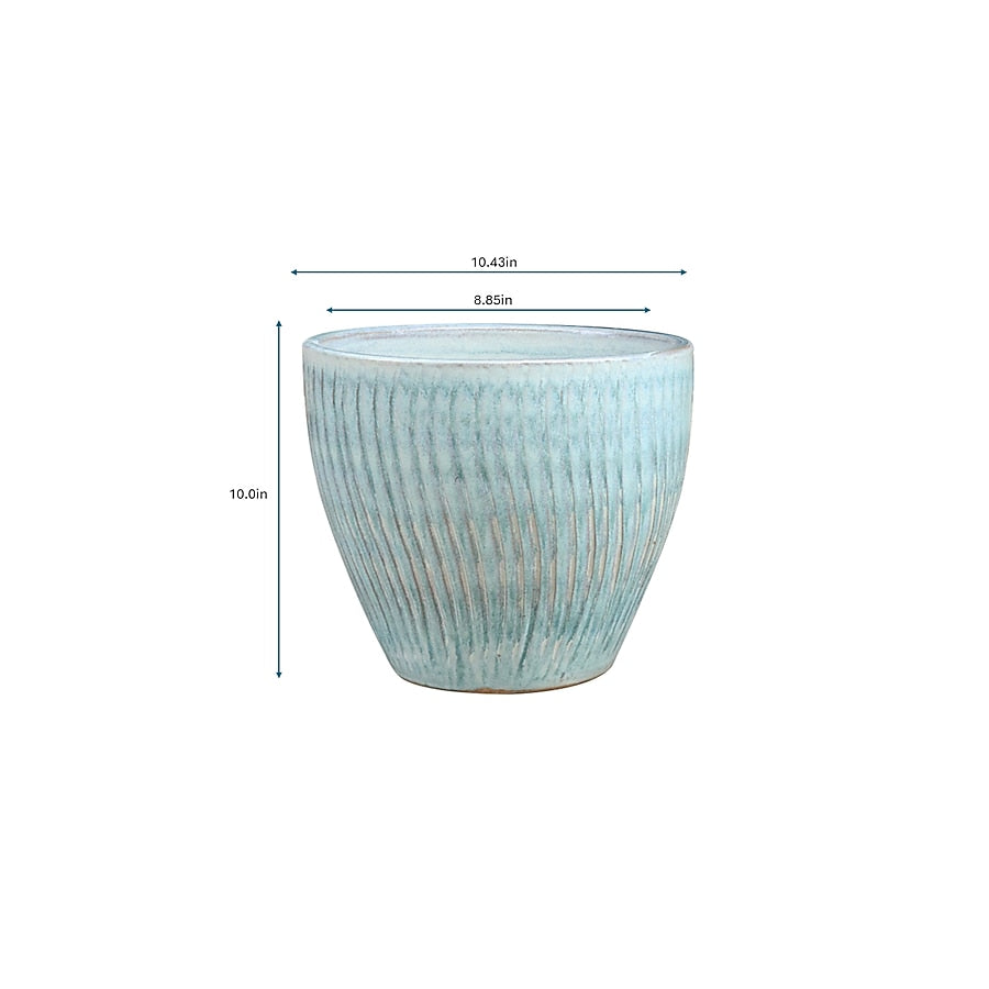 allen + roth Round 7.68-in W x 7.68-in L x 8.3-in H Cloud Nine Glazed Ceramic Indoor/Outdoor Planter