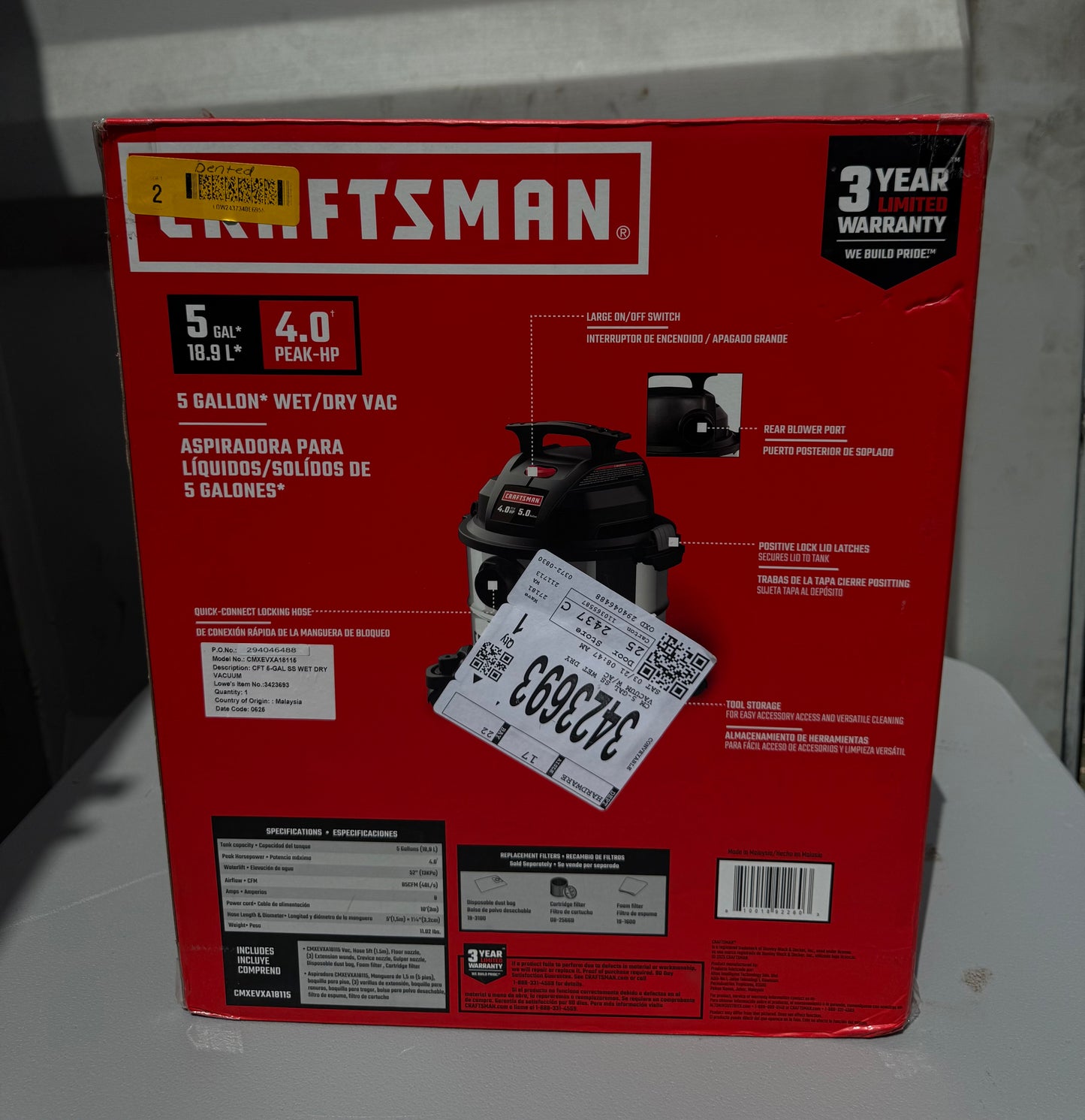 CRAFTSMAN 5-Gallon 4 HP Corded Wet/Dry Shop Vacuum with Accessories Included