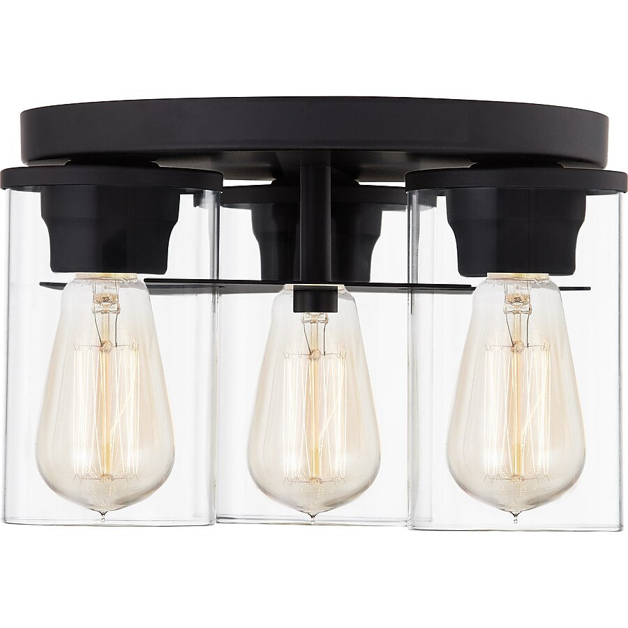 QUOIZEL RENNER 3-Light Matte Black Clear Glass Flush Mount