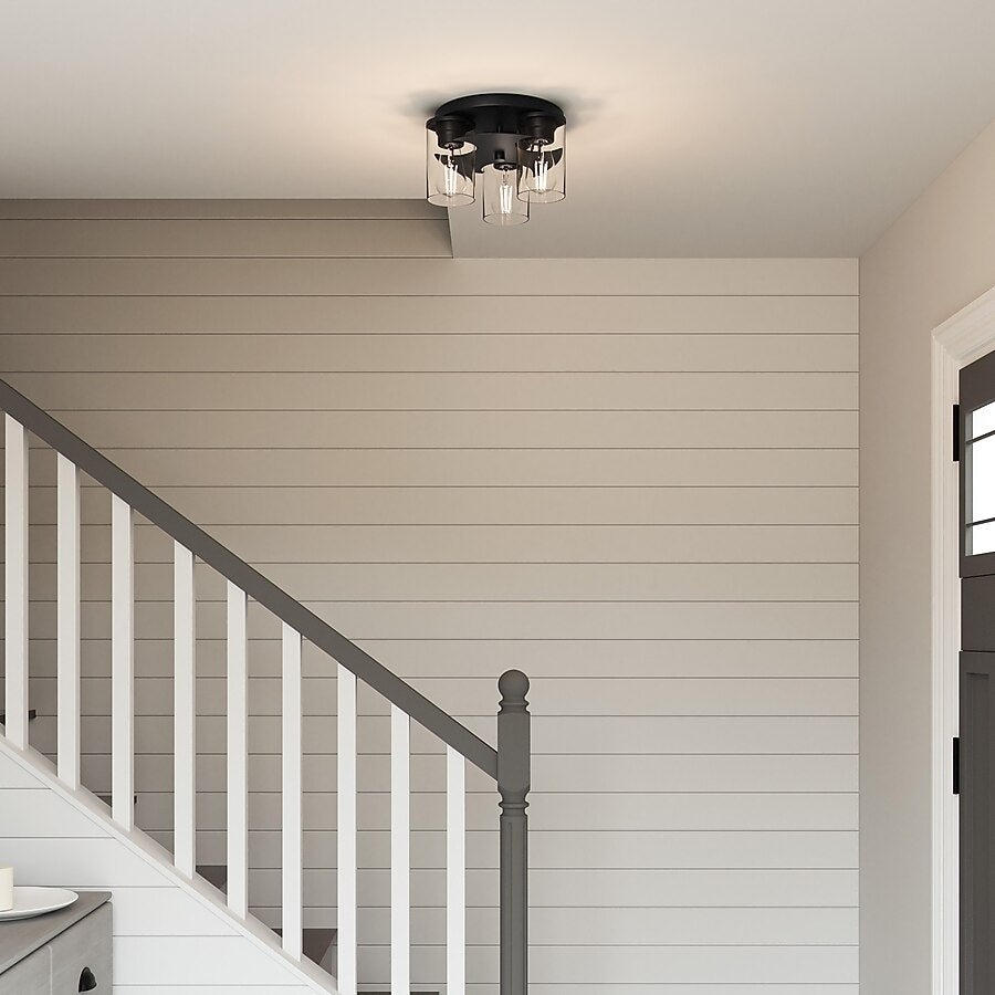 QUOIZEL RENNER 3-Light Matte Black Clear Glass Flush Mount