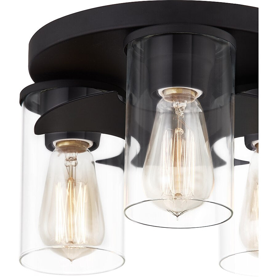 QUOIZEL RENNER 3-Light Matte Black Clear Glass Flush Mount