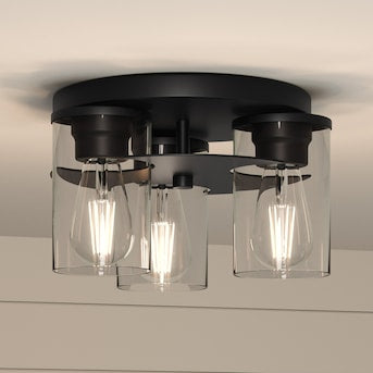QUOIZEL RENNER 3-Light Matte Black Clear Glass Flush Mount