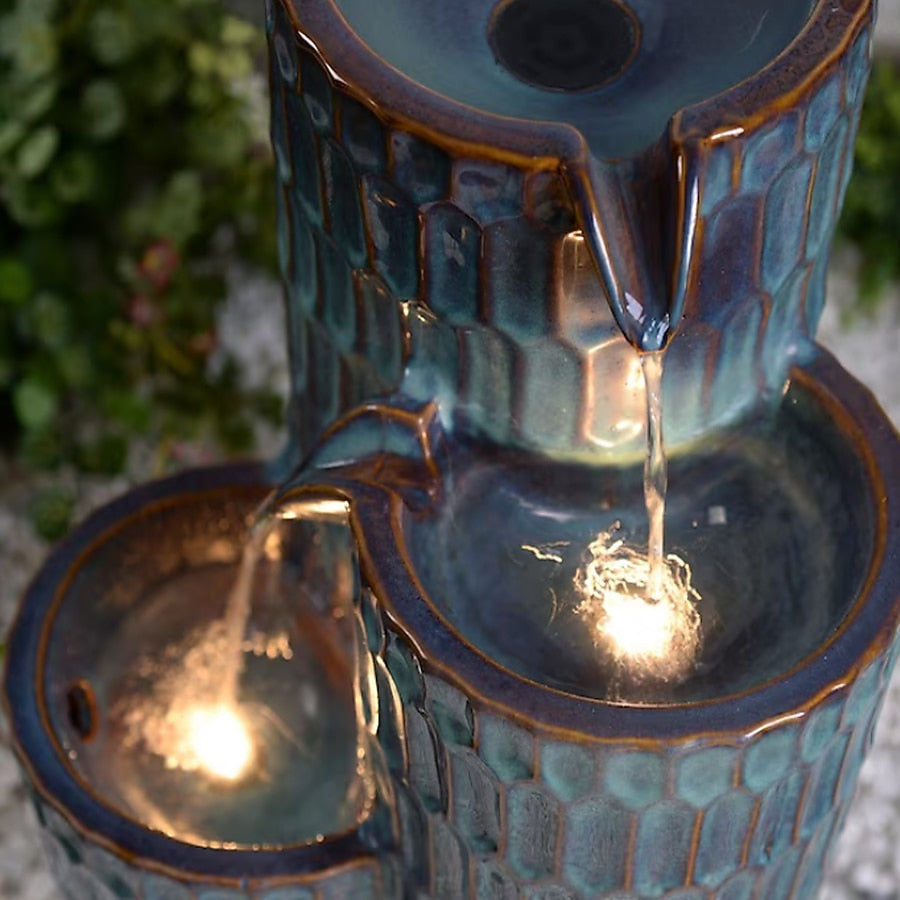 Style Selections 21.5-in H Ceramic Electric Powered Tiered Outdoor Fountain (Pump Included)