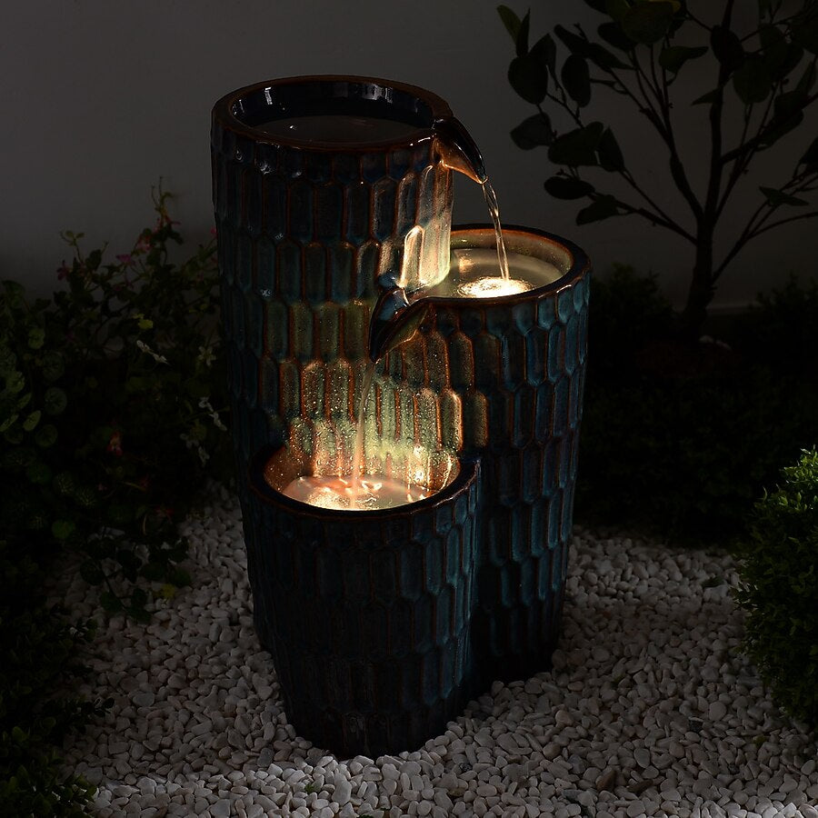 Style Selections 21.5-in H Ceramic Electric Powered Tiered Outdoor Fountain (Pump Included)