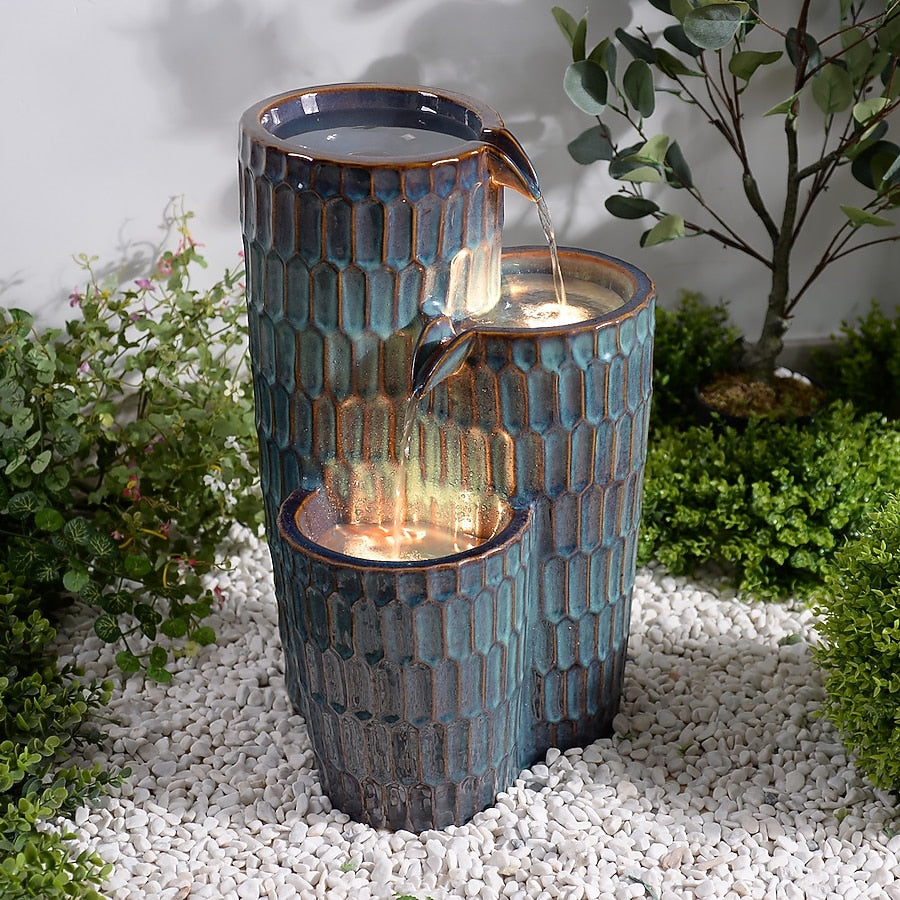 Style Selections 21.5-in H Ceramic Electric Powered Tiered Outdoor Fountain (Pump Included)