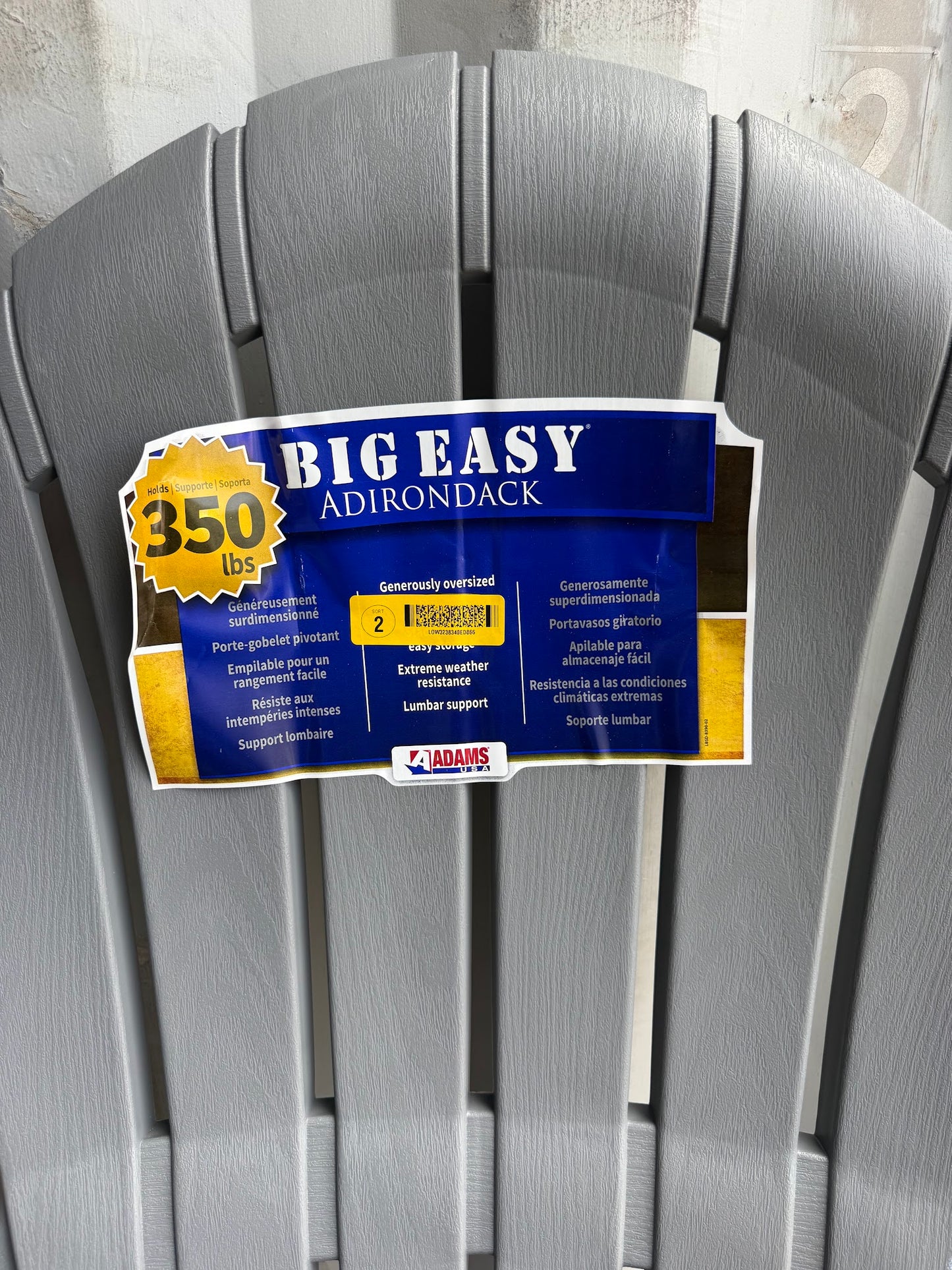 Adams Manufacturing Stackable Gray Resin Frame Stationary Adirondack Chair with Slat Seat