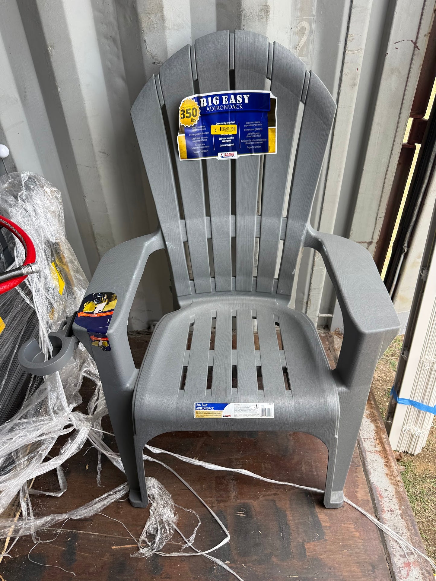 Adams Manufacturing Stackable Gray Resin Frame Stationary Adirondack Chair with Slat Seat