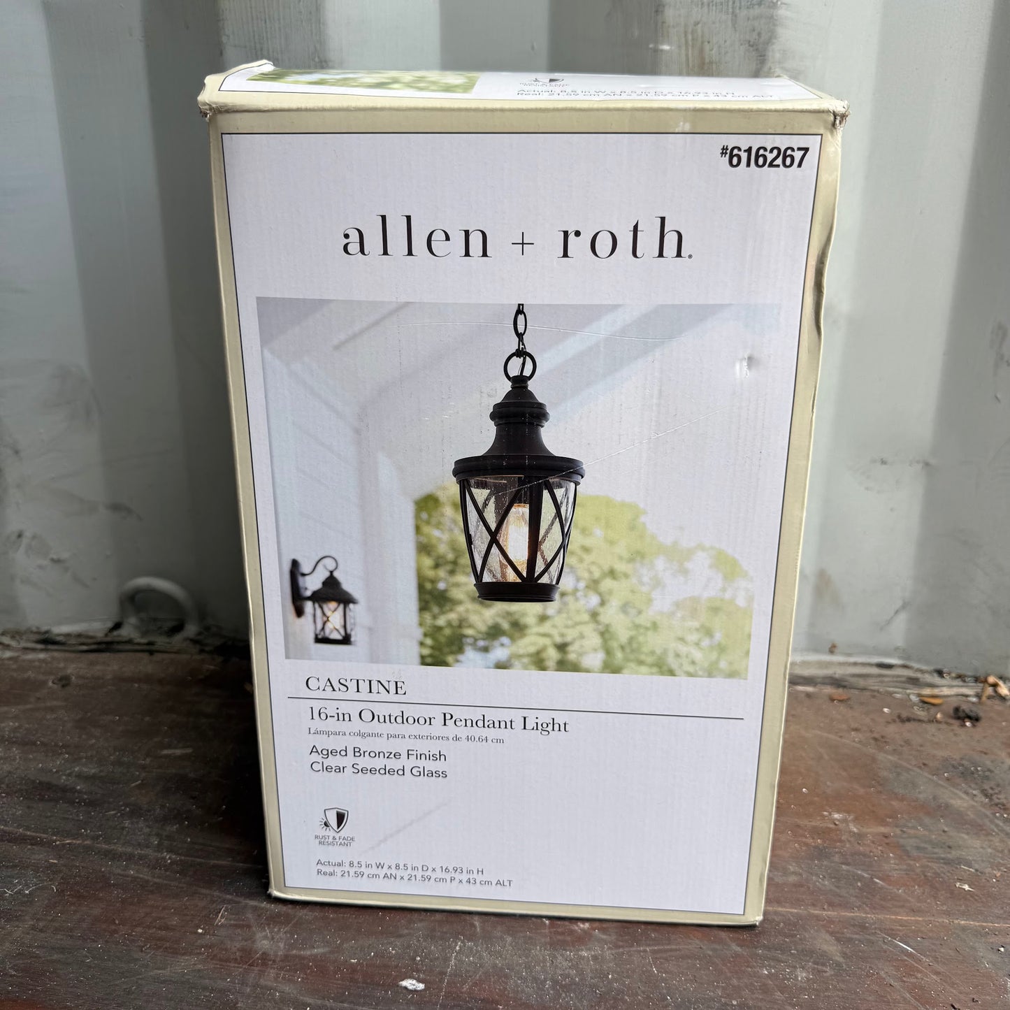 allen + roth Castine 1 Light Bronze Craftsman Seeded glass Lantern Medium Outdoor Hanging Pendant Light