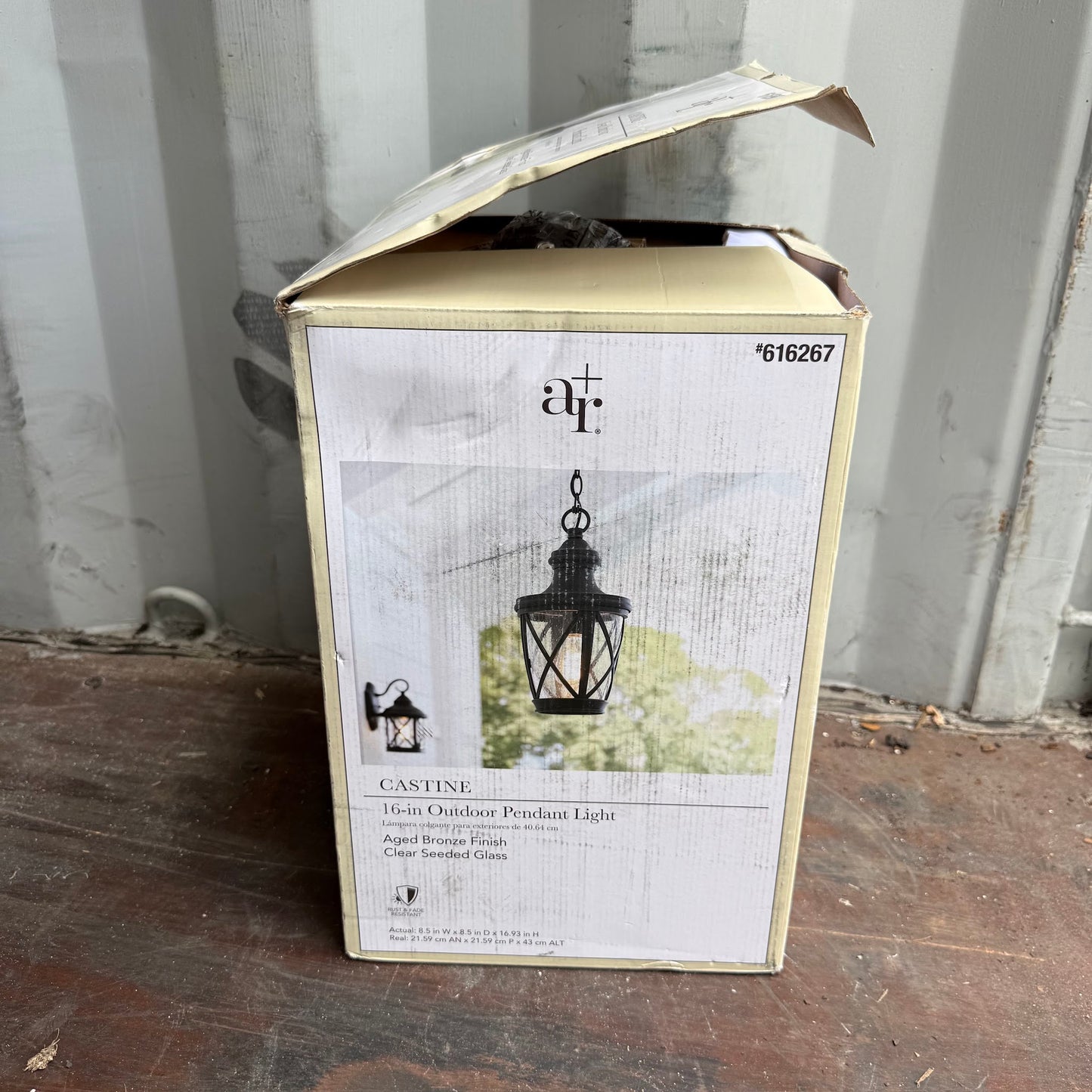 allen + roth Castine 1 Light Bronze Craftsman Seeded glass Lantern Medium Outdoor Hanging Pendant Light