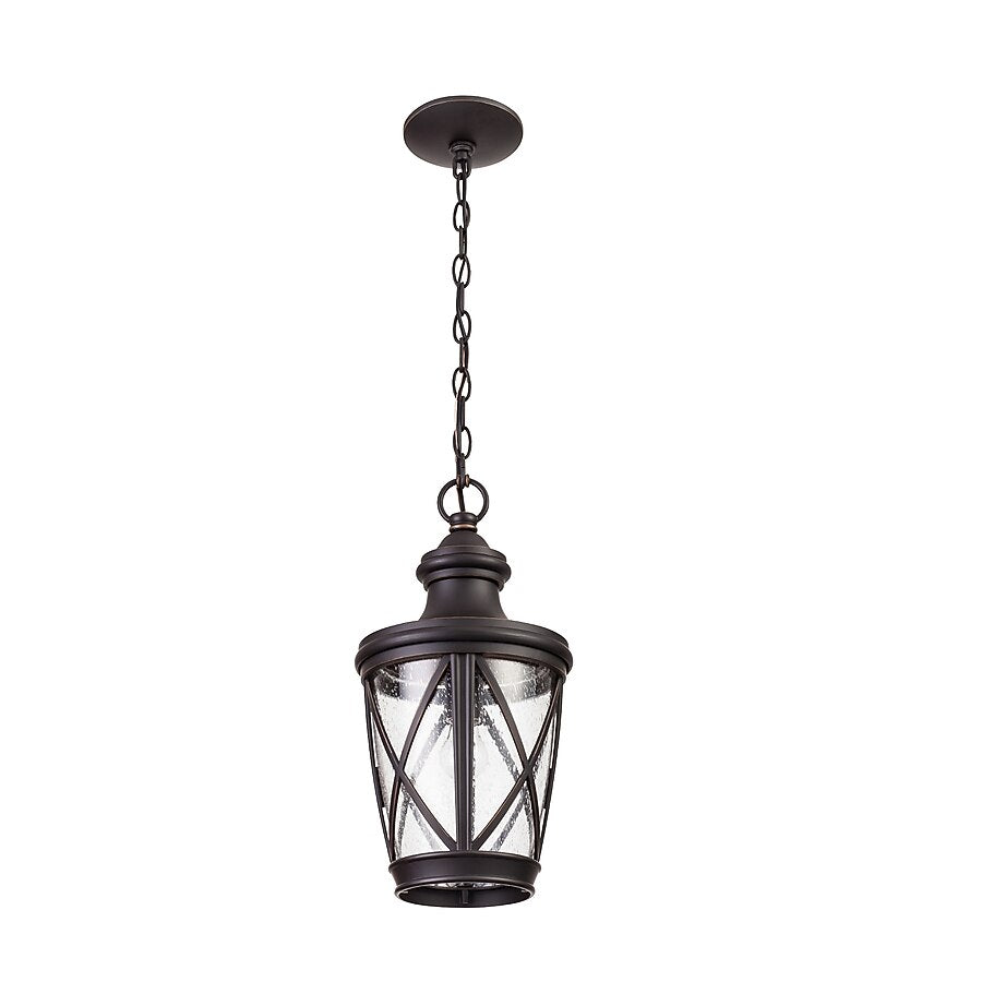 allen + roth Castine 1 Light Bronze Craftsman Seeded glass Lantern Medium Outdoor Hanging Pendant Light