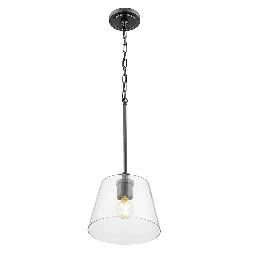 allen + roth Evans 1 -Light Matte Black Transitional Clear glass Cone Small Hanging Pendant Light
