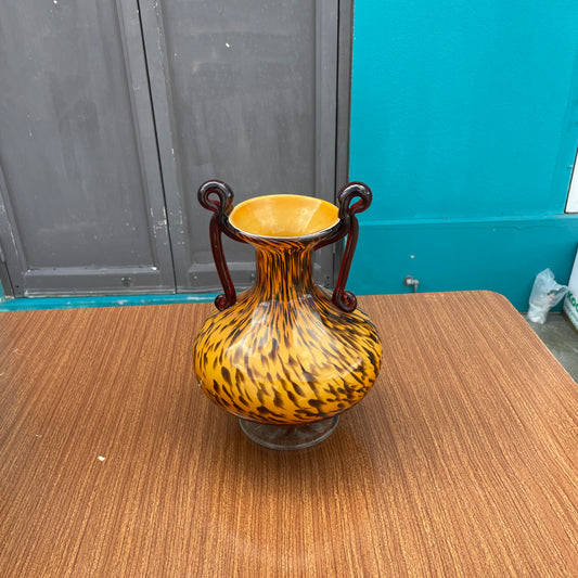 Amber and Black Speckled Vase with Handles
