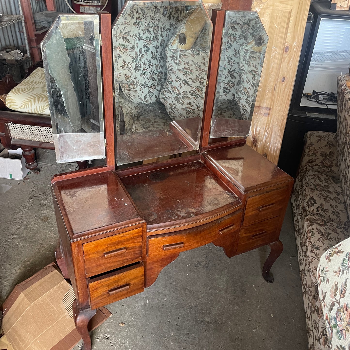 Antique Solid wood Dresser With 3 Mirrors