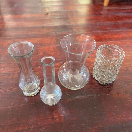 Assorted Clear Glass Vases and Decorative Container