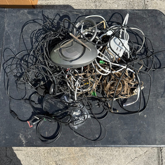 Assorted Electronic Cables, Power Adapters, and Accessories
