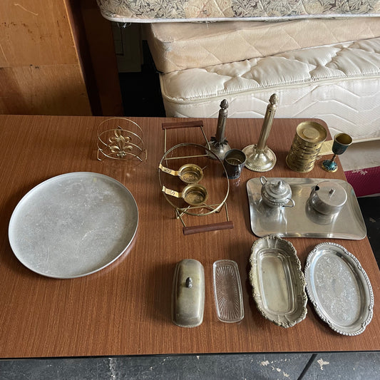 Assorted Vintage Silver Plated and Brass Serving Ware Collection