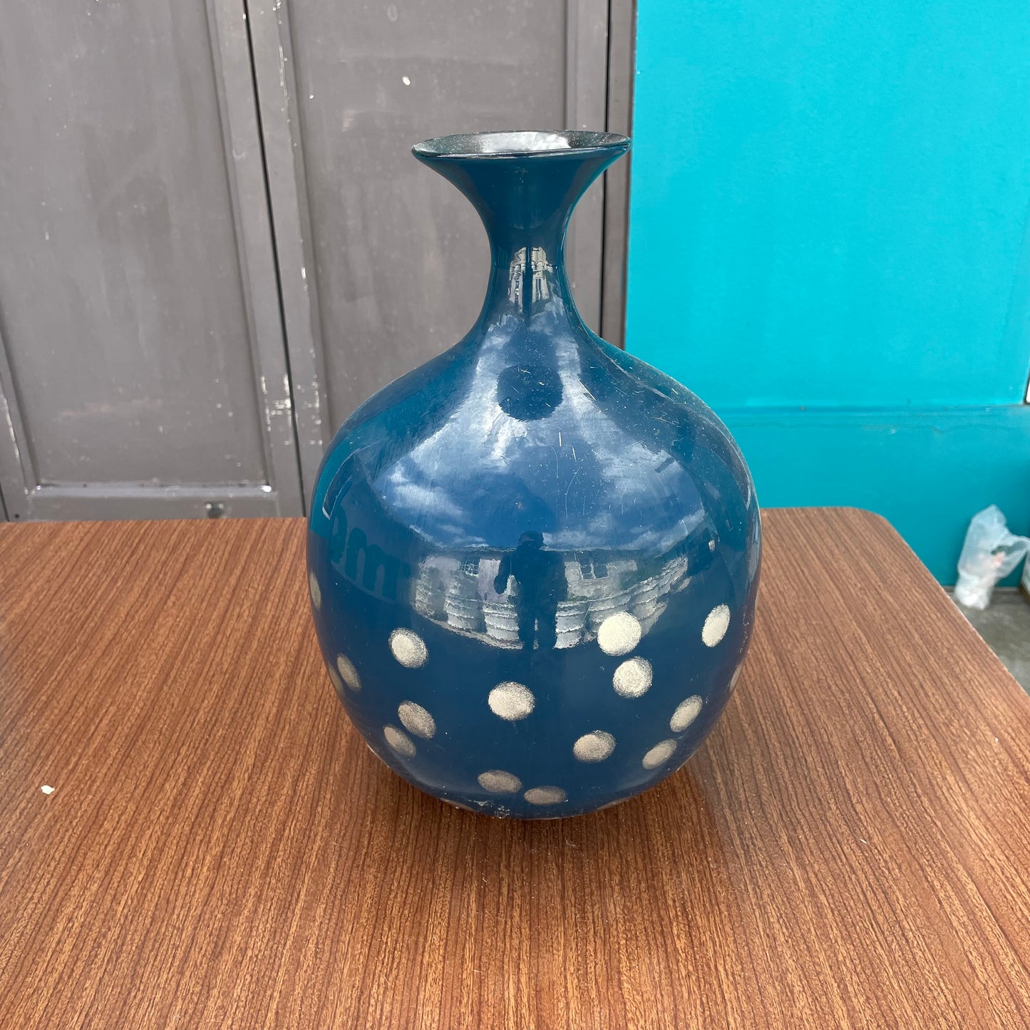 Blue Polka Dot Ceramic Vase
