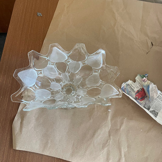 Clear Glass Scalloped Serving Bowl with Frosted Pebble Design