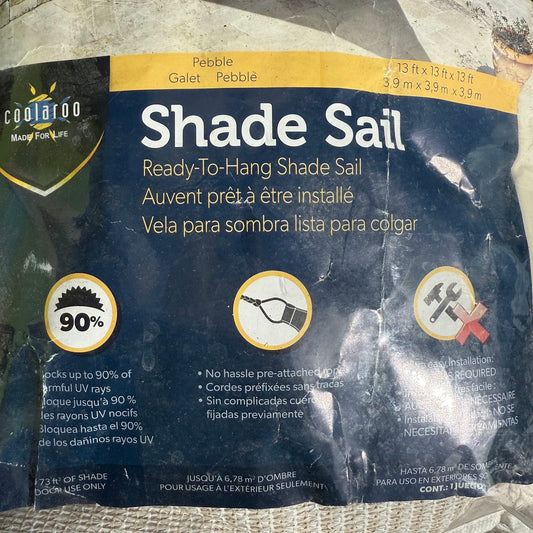 Coolaroo Ready-To-Hang Shade Sail, Pebble, 13 ft x 13 ft x 13 ft