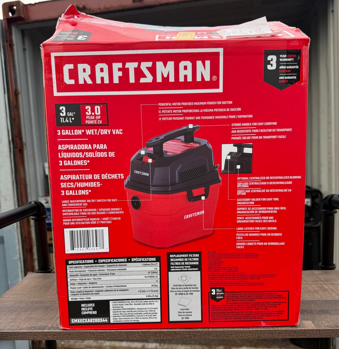 CRAFTSMAN 3-Gallon 3 HP Corded Wet/Dry Shop Vacuum