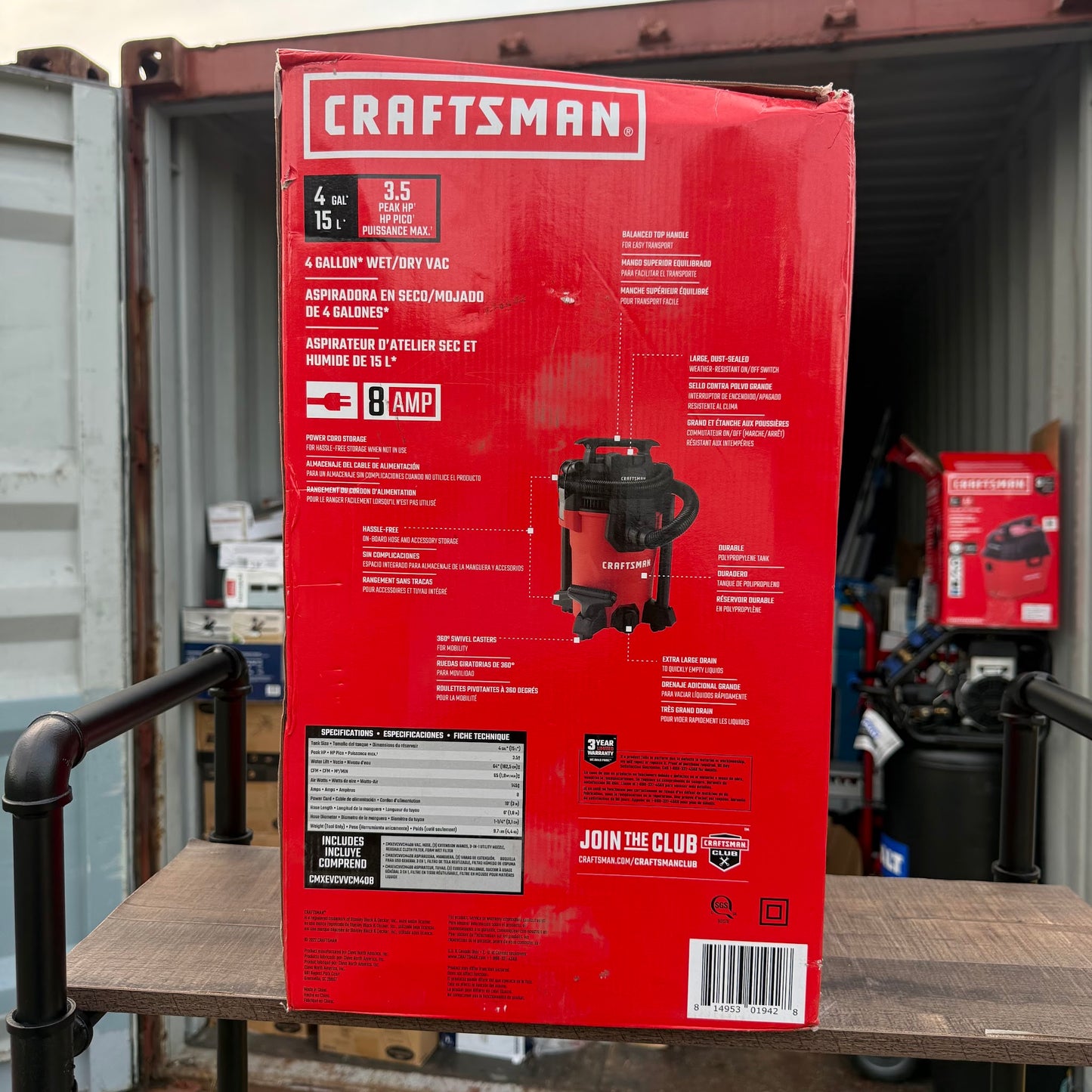 CRAFTSMAN 4-Gallon 3.5 HP Corded Wet/Dry Shop Vacuum