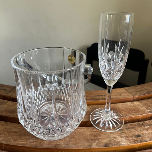 Set of 6 Crystal Champagne Glasses + Ice Bucket