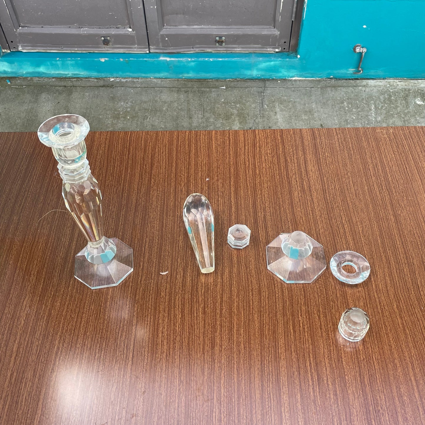 Disassembled Faceted Crystal Candlestick Holder