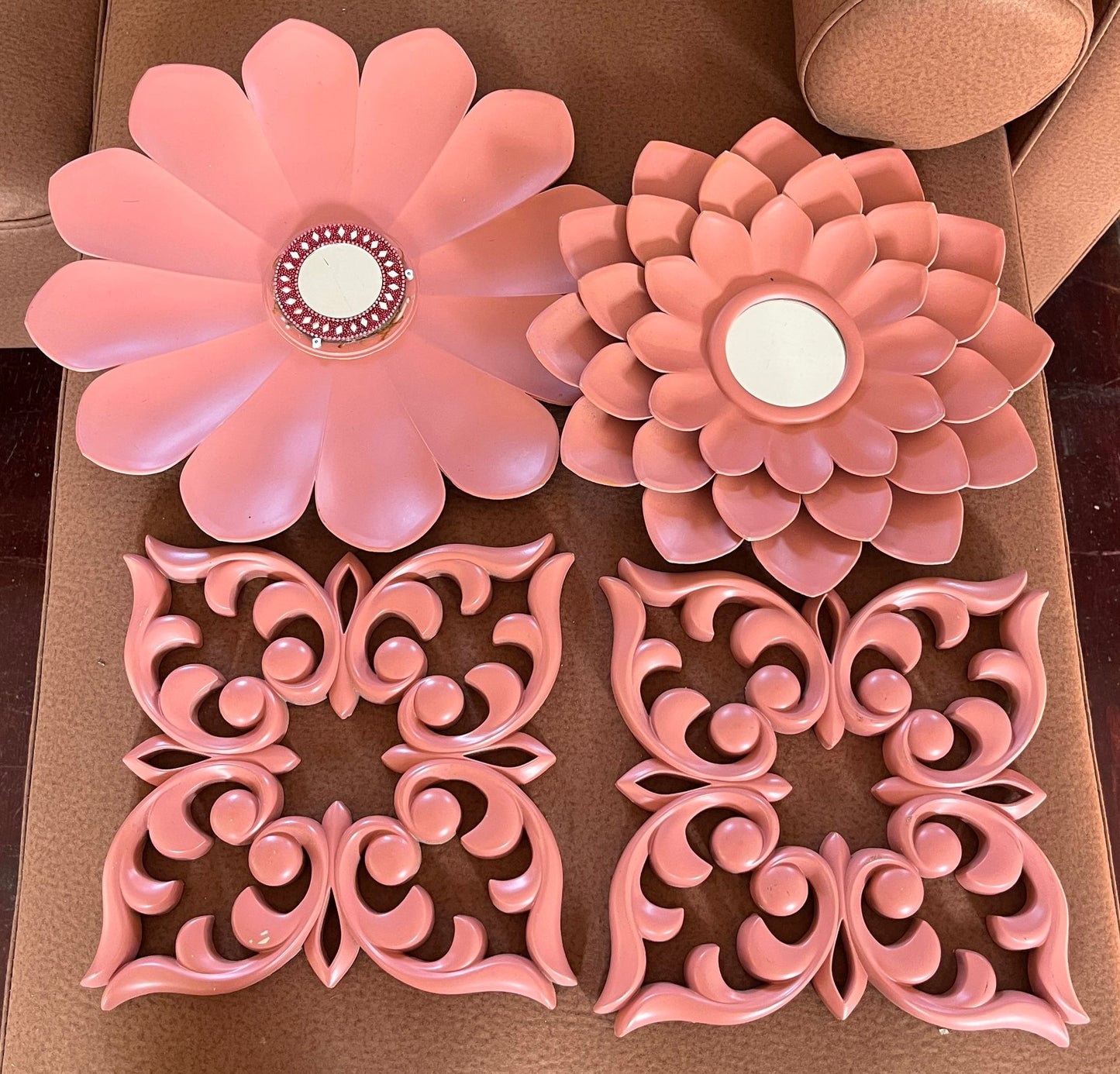 Set of 4 Pink Flower Wall Decor