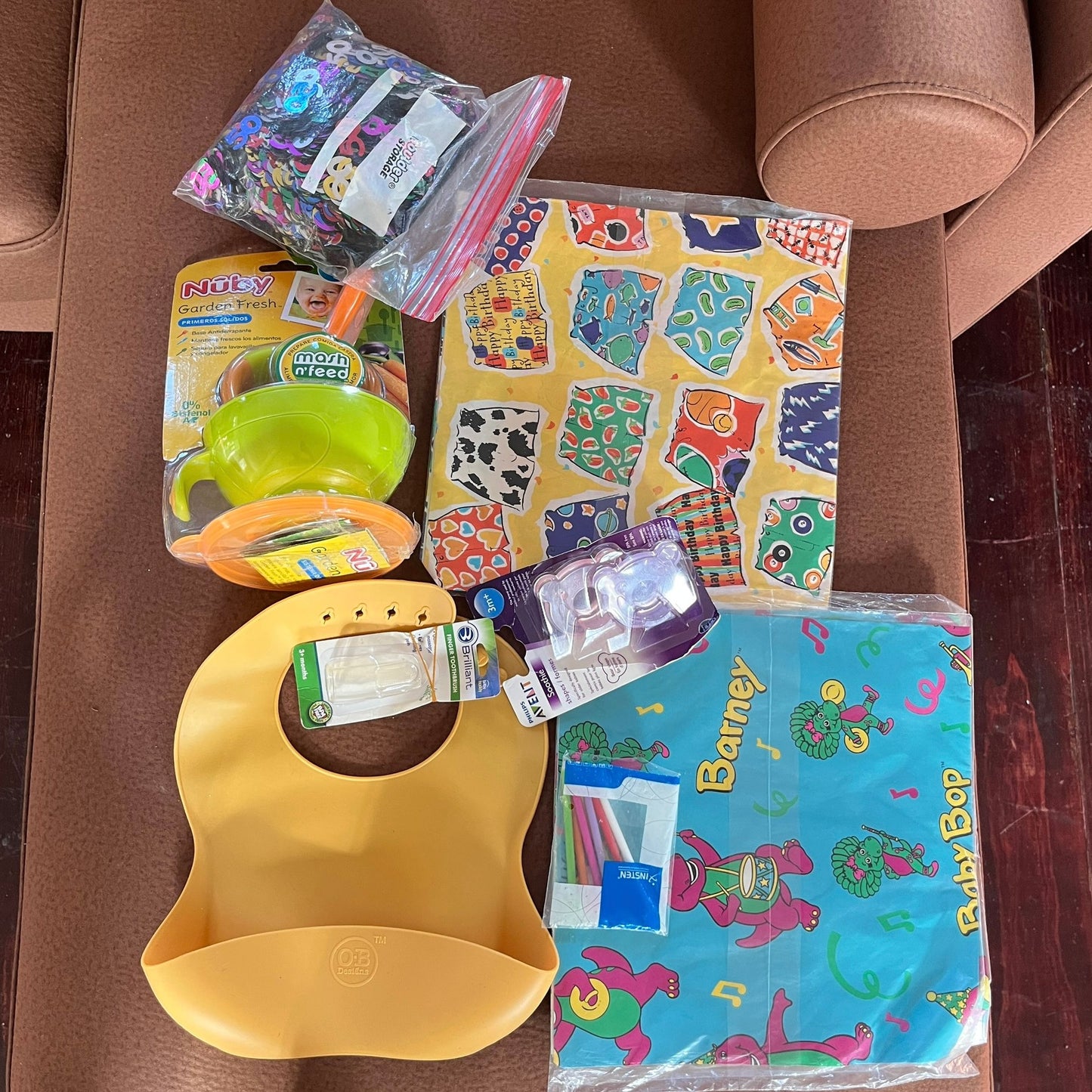 Baby Mash n' Feed Bowl, Patterned Gift Wrap + Assorted Items