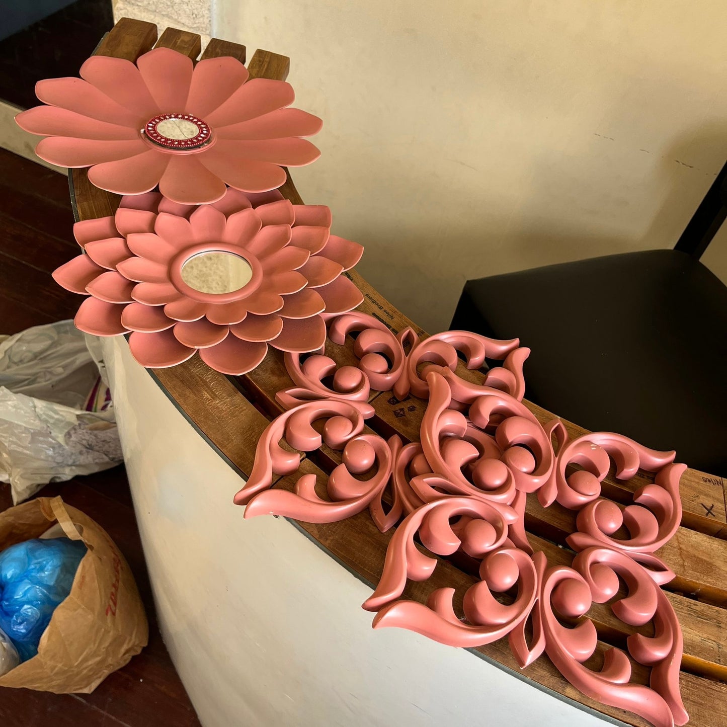 Set of 4 Pink Flower Wall Decor