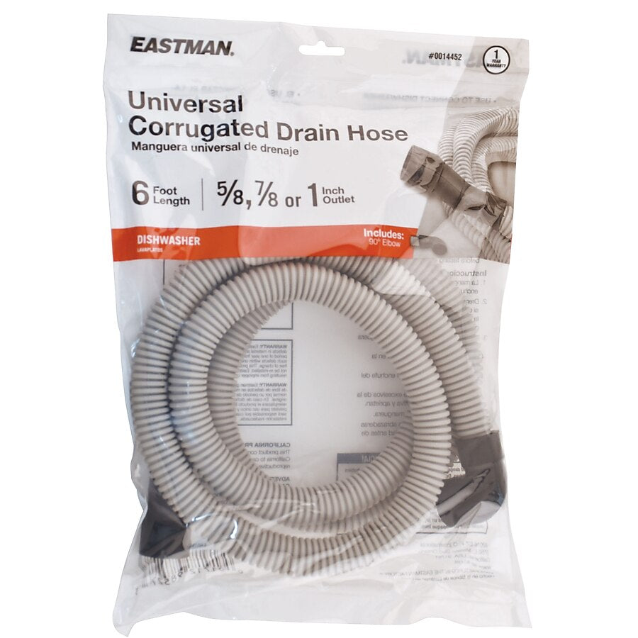 EASTMAN 6-ft 5/8, 7/8, or 1 -in OD Inlet x 5/8 -in OD Outlet Polypropylene Dishwasher Drain Hose