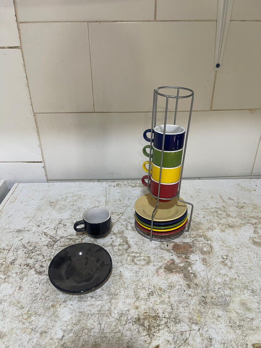Espresso Cup and Saucer Set with Metal Stand