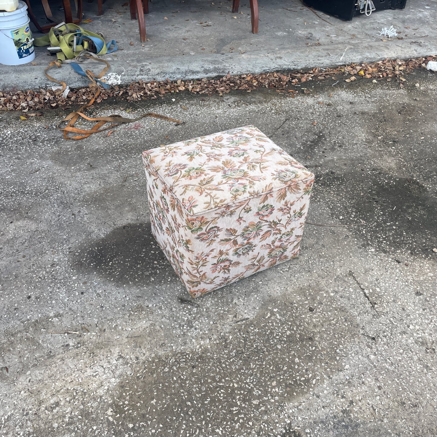 Floral Patterned Square Ottoman