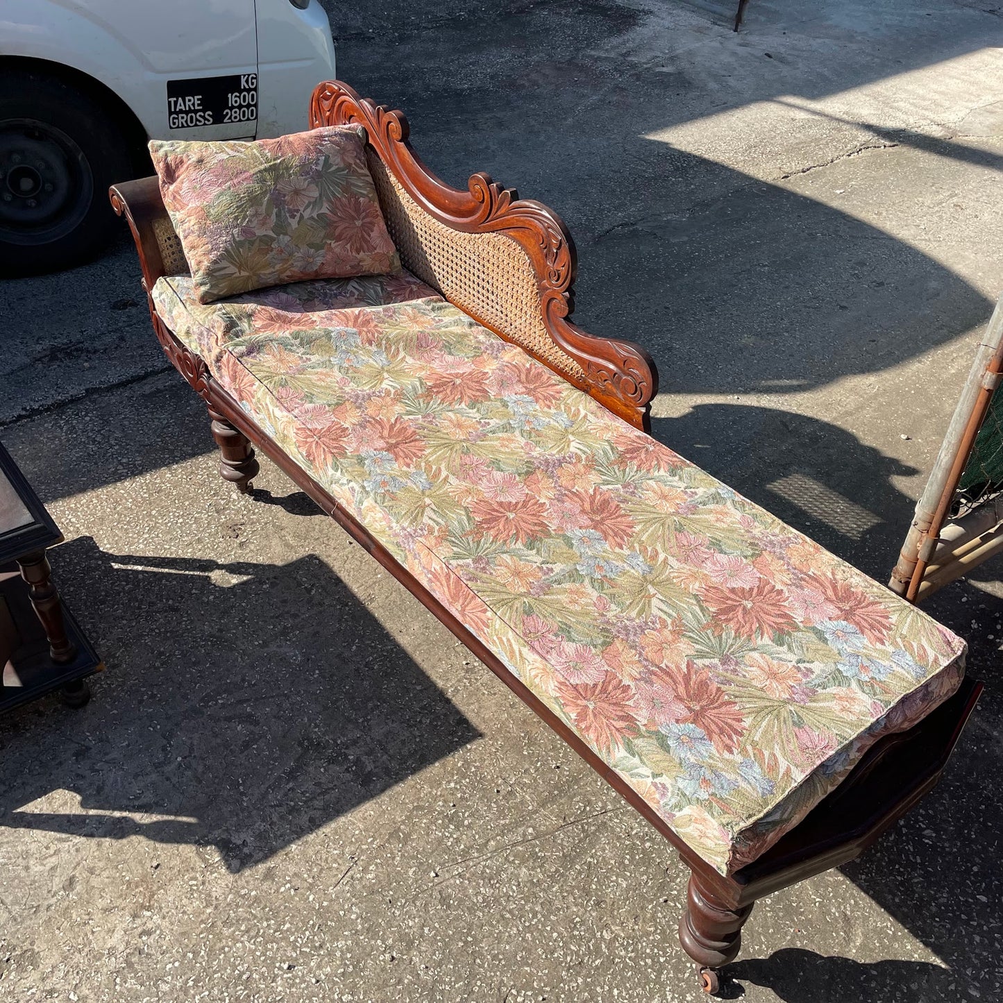 Floral Upholstered Wooden Chaise Lounge